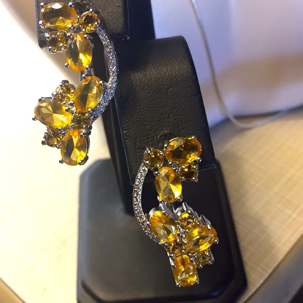 Pretty golden citrine white Cz silver earrings